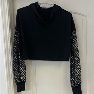 SHEIN Black Cropped Hoodie with Mesh Sleeves